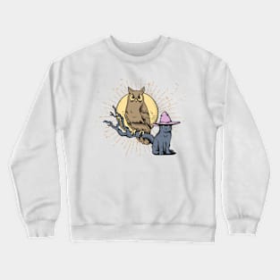 cat and an owl Crewneck Sweatshirt